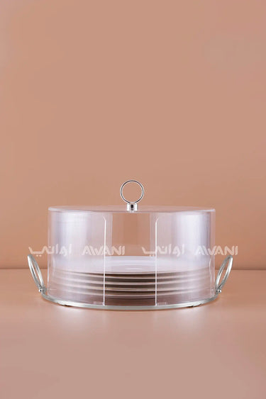 Clear Acrylic Plate Holder with Dome Lid and Silver Base – L