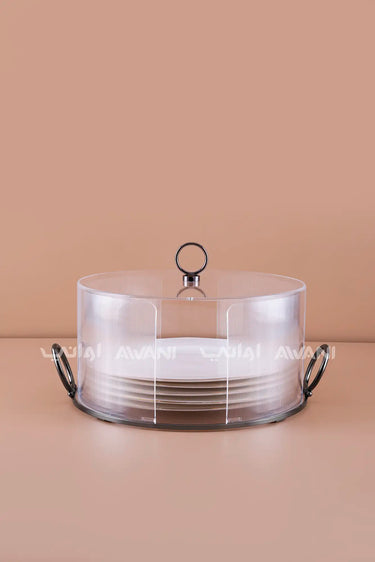 Clear Acrylic Plate Holder with Dome Lid and Black Base – L