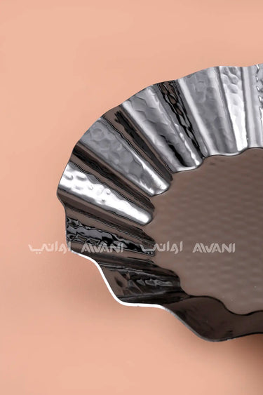 Fluted Serving Bowl / Decorative Centerpiece Plate - Black Silver