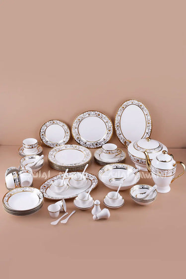 Royal Gold Floral Filigree Design 70pc Porcelain Dinnerware & Tea Set – Complete Service for Fine Dining