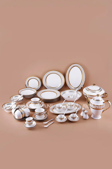 Modern Gold Mesh Porcelain Dinner and Tea Set – 70-Piece Premium Tableware Collection