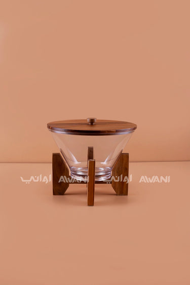 Round PC Salad Bowl with Wooden Lid and Wooden Stand – 3200 ml