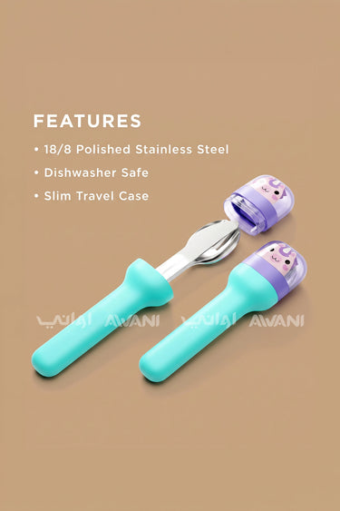 Pocket Utensils: The Ultimate Slim & Portable 3-Piece Cutlery Set -turquoise and purple handled