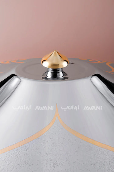 Oval Stainless Steel Serving Platter with Gold Accents & Dome Lid – L (105 Cm)