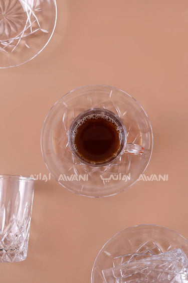 Elegant Diamond-Cut Istikan Tea Cup & Saucer Set - 12 Pcs