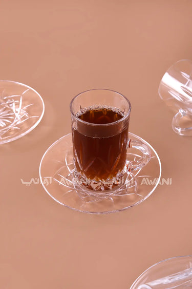 Elegant Diamond-Cut Istikan Tea Cup & Saucer Set - 12 Pcs