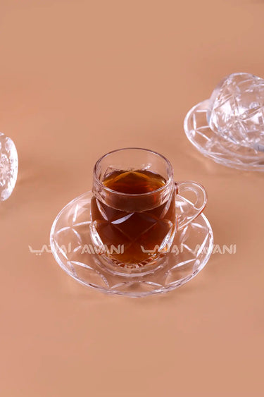 Diamond Glass Tea Cup & Saucer Set - 12 Pcs