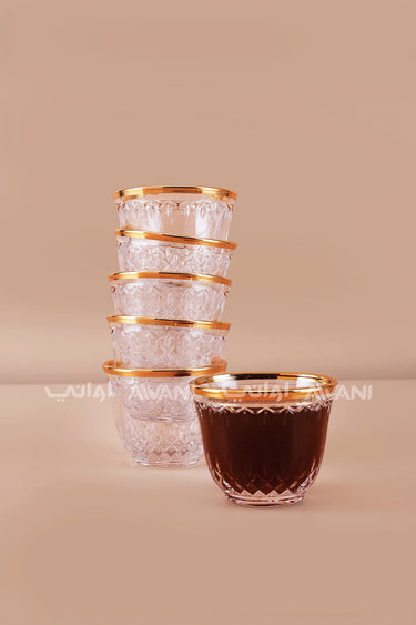 Gold Rimmed Arabic Coffee Cup Set (Finjan) - 6 Pcs