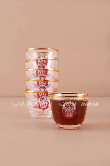 Heritage Gold-Rimmed Falcon Arabic Coffee (Gahwa) Cups - Set of 6