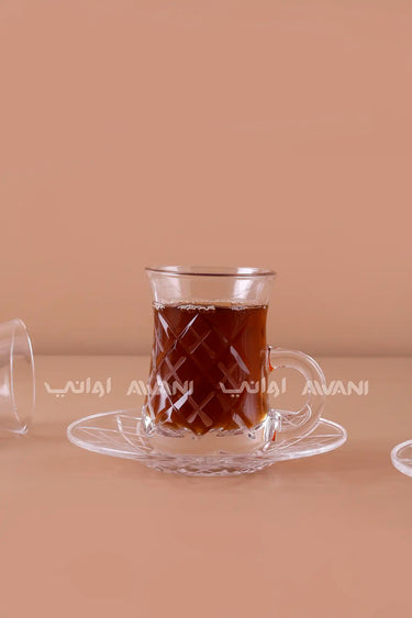 12-Piece Elegant Diamond-Cut Glass Tea Cup & Saucer Set