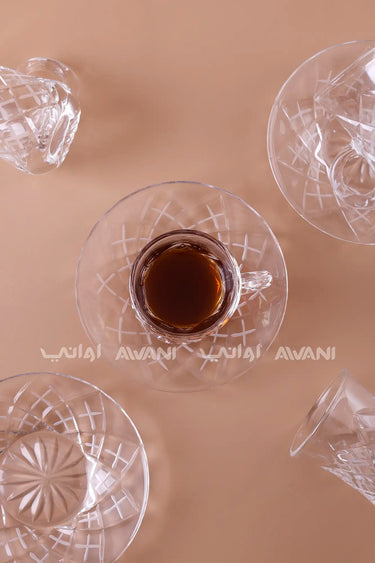12-Piece Elegant Diamond-Cut Glass Tea Cup & Saucer Set