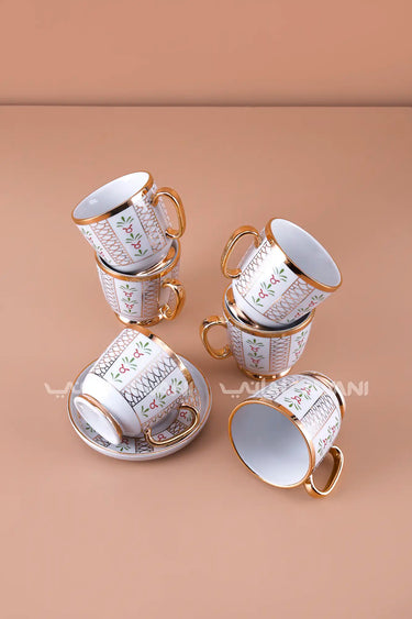 6-Piece Porcelain Coffee Cup and Saucer Set – Gold Trim