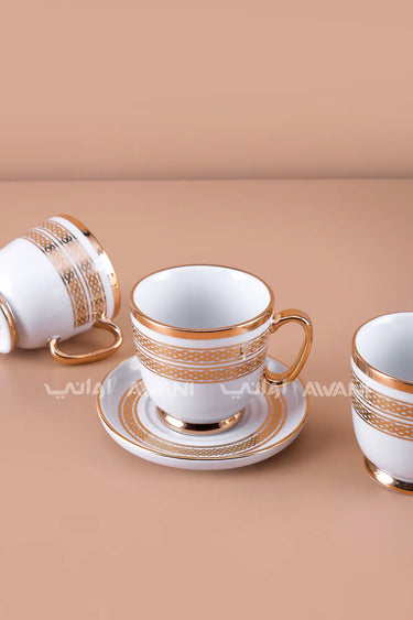 6-Piece Porcelain Coffee Cup and Saucer Set – Gold Rim