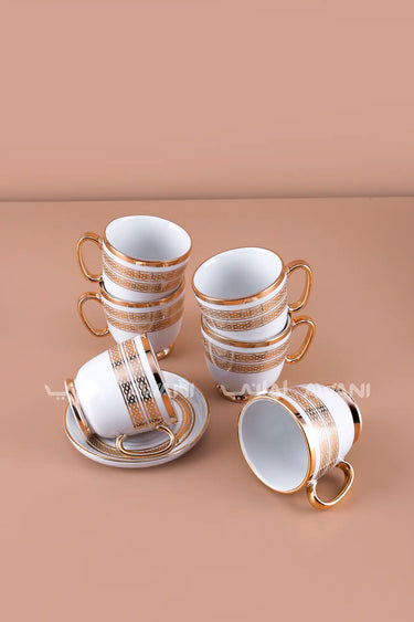 6-Piece Porcelain Coffee Cup and Saucer Set – Gold Rim