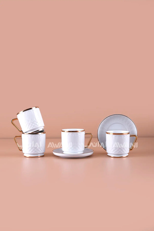 6- Piece Porcelain Coffee Cup and Saucer Set – Gold  Rim