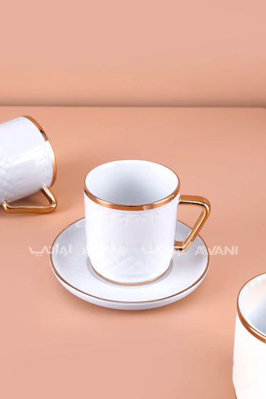 6- Piece Porcelain Coffee Cup and Saucer Set – Gold  Rim