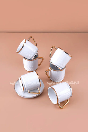 6- Piece Porcelain Coffee Cup and Saucer Set – Gold  Rim