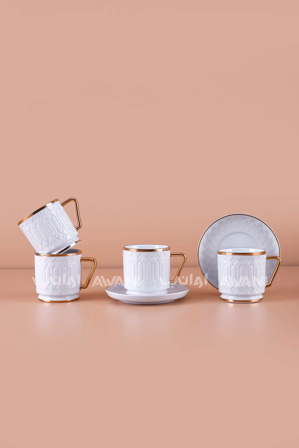 6- Piece Porcelain Coffee Cup and Saucer Set – gold Rim