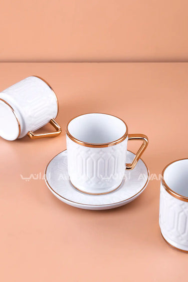 6- Piece Porcelain Coffee Cup and Saucer Set – gold Rim
