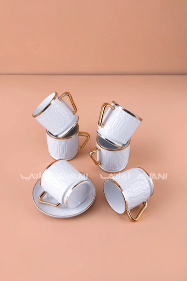 6- Piece Porcelain Coffee Cup and Saucer Set – gold Rim