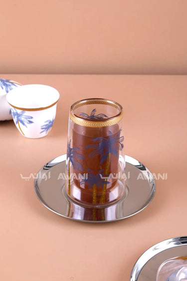 18-Piece Tea & Arabic Coffee Set – Blue Design , Gold Rim