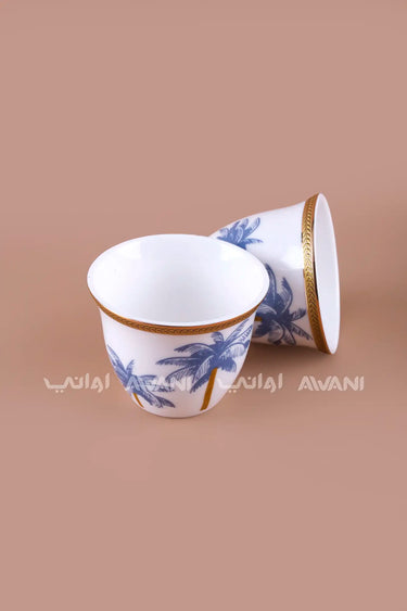 18-Piece Tea & Arabic Coffee Set – Blue Design , Gold Rim