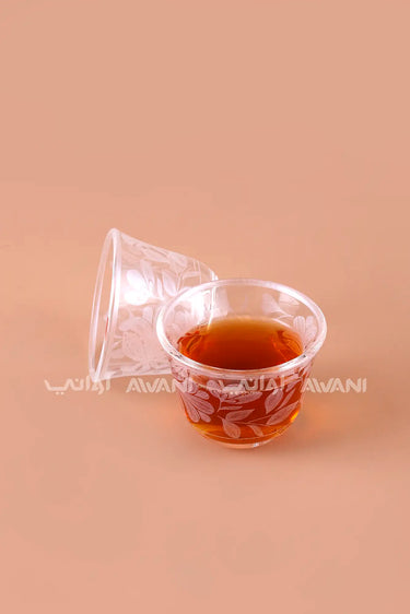 18-Piece Tea and Cawa Set – Etched Glass with Flower Design