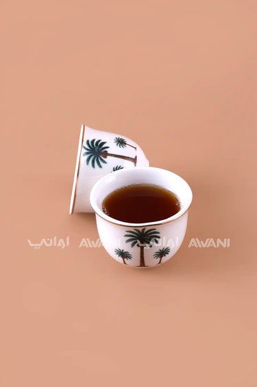 18-Piece Tea & Arabic Coffee (Gahwa) Set – Palm Tree Design Cups