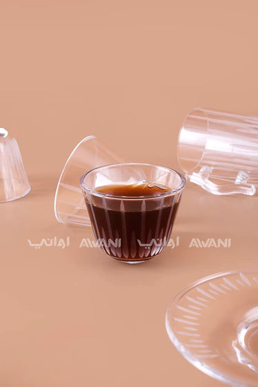 18-Piece Elegant Glass Tea Cup Set – Modern White Etched Linear Design for Tea, Coffee, and Gahwa
