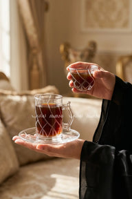 18-Piece Elegant Etched Glass Tea & Arabic Coffee Cup Set with Saucers.