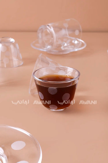 18-Piece Polka Dot Glass Tea & Coffee Cup Set – Elegant Frosted Dot Design for Tea, Gahwa, and Espresso