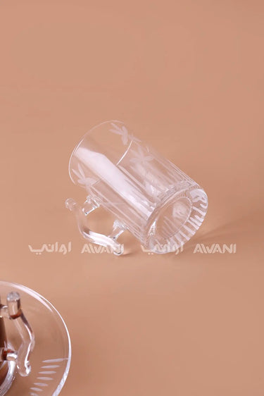 طقم شاي وقهوة عربية زجاجي محفور عليه نقوش زهور من 18 قطعة