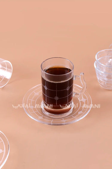 طقم فناجين وصحون شاي زجاجي شفاف من 18 قطعة بنمط شبكي أنيق