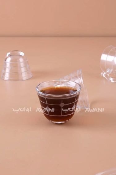 طقم فناجين وصحون شاي زجاجي شفاف من 18 قطعة بنمط شبكي أنيق