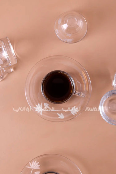 طقم شاي وقهوة عربي زجاجي مزخرف بالزهور من 18 قطعة
