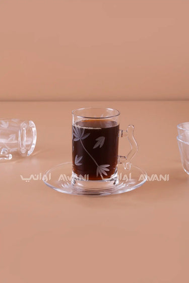 طقم شاي وقهوة عربي زجاجي مزخرف بالزهور من 18 قطعة