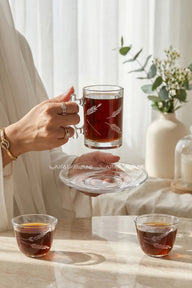 18-Piece Etched Glass Tea & Coffee Set – Botanical Wheat Design for Tea, Gahwa & Espresso