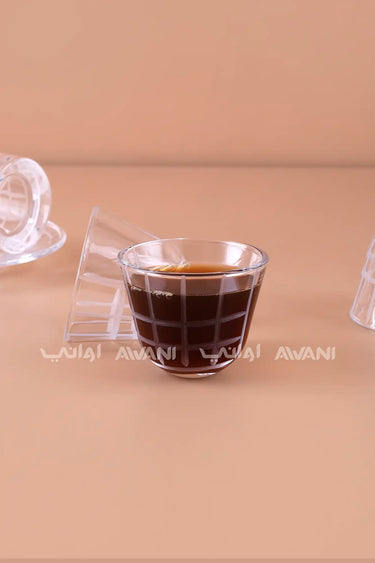 طقم شاي وقهوة زجاجي عصري 18 قطعة بتصميم شبكي مثلج