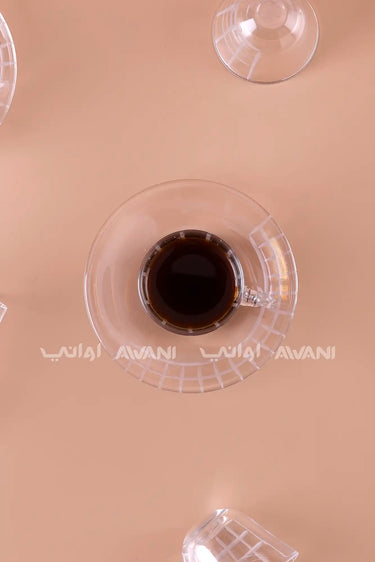 طقم شاي وقهوة زجاجي عصري 18 قطعة بتصميم شبكي مثلج