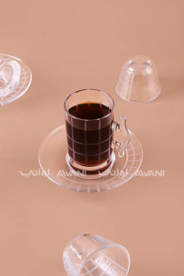 طقم شاي وقهوة زجاجي عصري 18 قطعة بتصميم شبكي مثلج