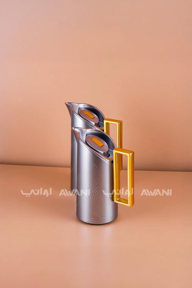 Thermal Flask Set – Silver with Gold Handle 0.7 / 1 L
