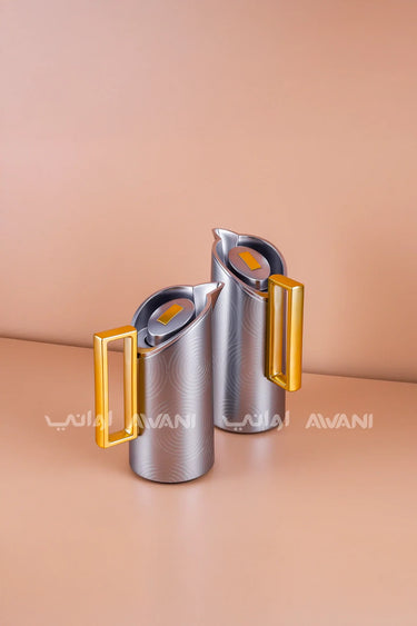 Thermal Flask Set – Silver with Gold Handle 0.7 / 1 L