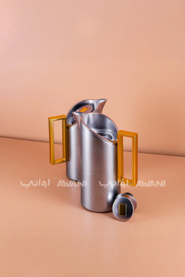 Thermal Flask Set – Silver with Gold Handle 0.7 / 1 L