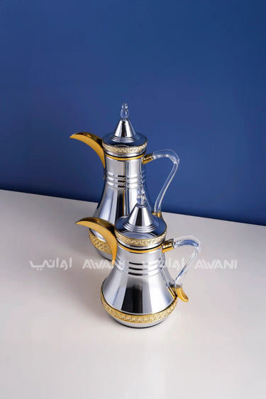 Dallah Set – 2 Pcs (0.35 ML + 1 L) Silver + Gold