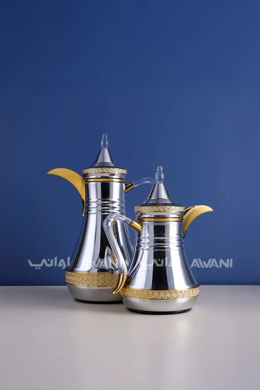 Dallah Set – 2 Pcs (0.35 ML + 1 L) Silver + Gold