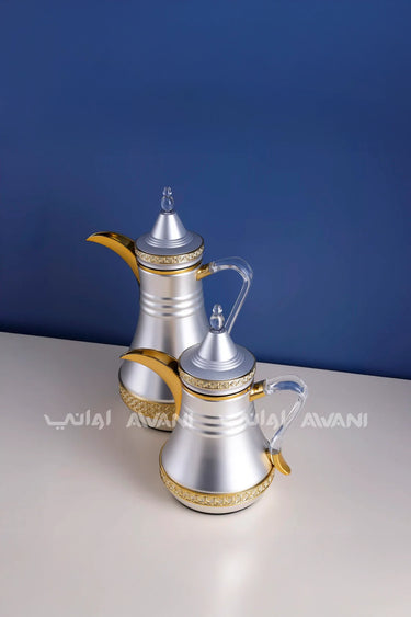 Dallah Set – 2 Pcs (0.35 ML + 1 L) Gold + Silver
