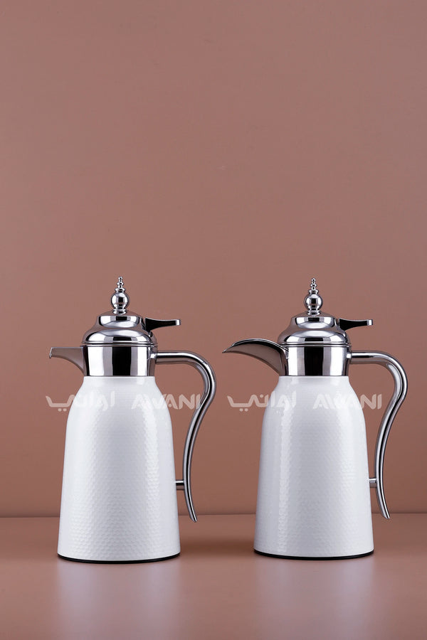 Silver and White Flask Set 1 + 1 L - Dot Pattern
