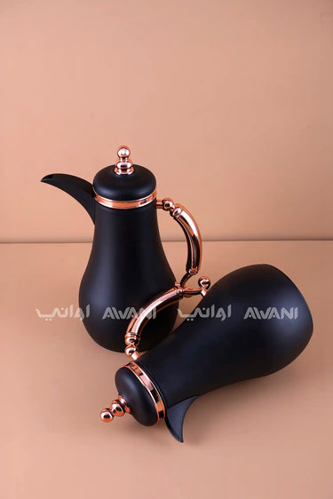 Black  + rose gold accents Arabic Vacuum Flask – 1 + 1 L Thermal Dallah