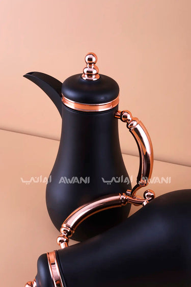 Black  + rose gold accents Arabic Vacuum Flask – 1 + 1 L Thermal Dallah
