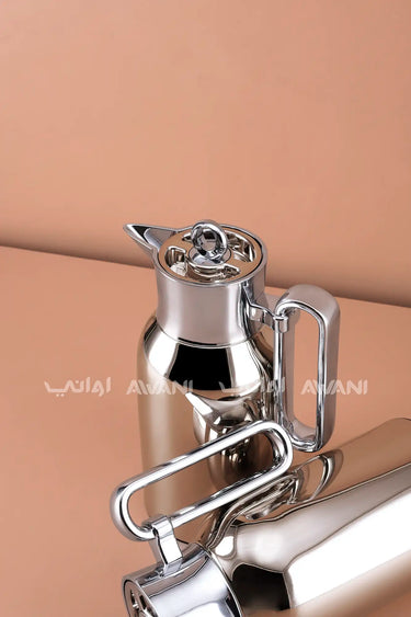 2-Piece Flask Set – Coffee & Silver Finish – 1L + 1L